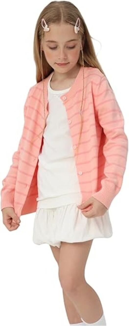 Girls Pink Striped Cardigan Sweater 11/12 yrs old Long Sleeve